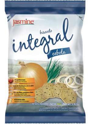 BISCOITO INT_cebola.png - Biscoito Integral Cebola0% Gorduras Trans;41% Menos Sódio;Rico em fibras, Proteínas e Ferro ;Fonte de vitaminas A, C, D, E e Cálcio  ;Ingredientes: Farinha de trigo integral, farinha de trigo fortificada com ferro e ácido fólico, óleos vegetais (milho e palma), melado de cana, amido de milho, extrato de malte, sal, suco de cebola, cebola em pó, vitaminas (C, E, A e D), agentes de crescimento (fosfato monocálcico, bicarbonato de sódio, bicarbonato de amônio), aroma e estabilizante natural lecitina de soja. CONTÉM GLÚTEN.Disponível na versão: 80g. 